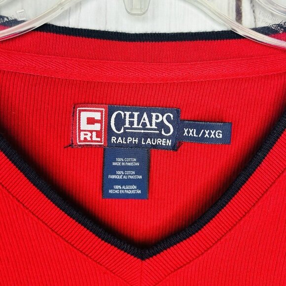 Vintage Chaps Ralph Lauren Ribbed Pullover Sweater Top Sz XXL V-Neck Red Cotton - Picture 5 of 8
